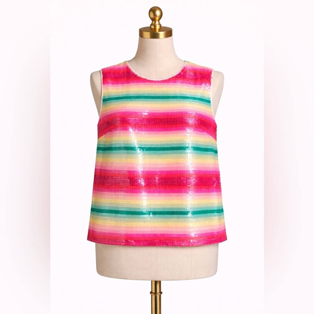 J.Crew Watermelon Stripe Sequin Sleeveless Top Size Small - Picture 2 of 3